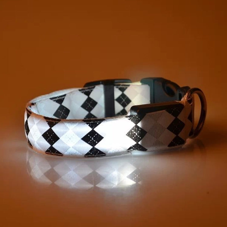 Plaid Pattern Rechargeable LED Glow Light Leads Pet Dog Collar for Small Medium Dogs, Size:L