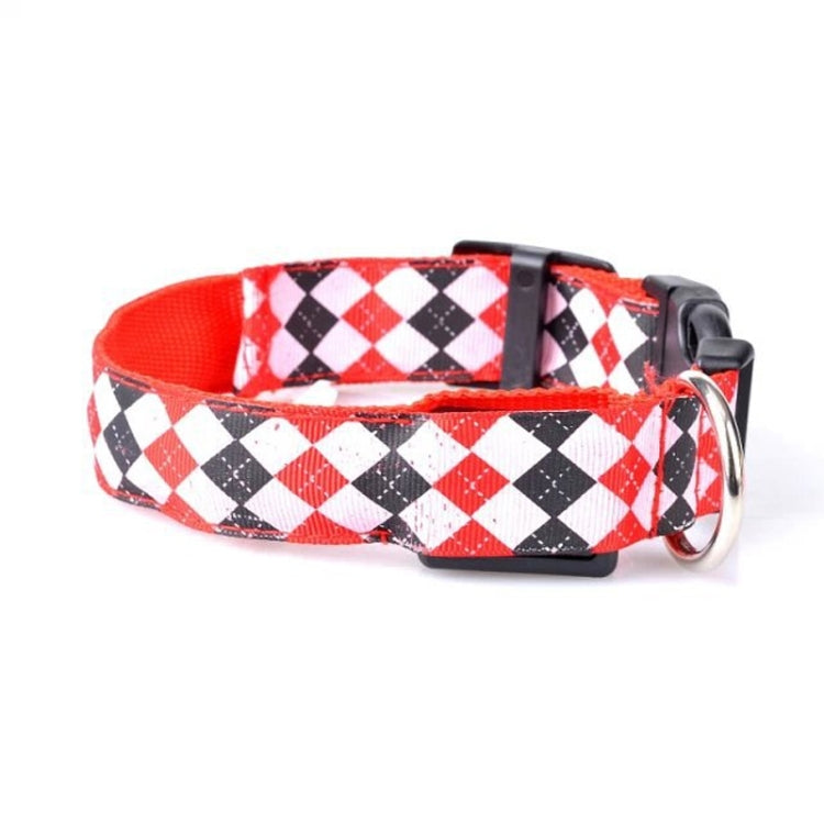 Plaid Pattern Rechargeable LED Glow Light Leads Pet Dog Collar for Small Medium Dogs, Size:L