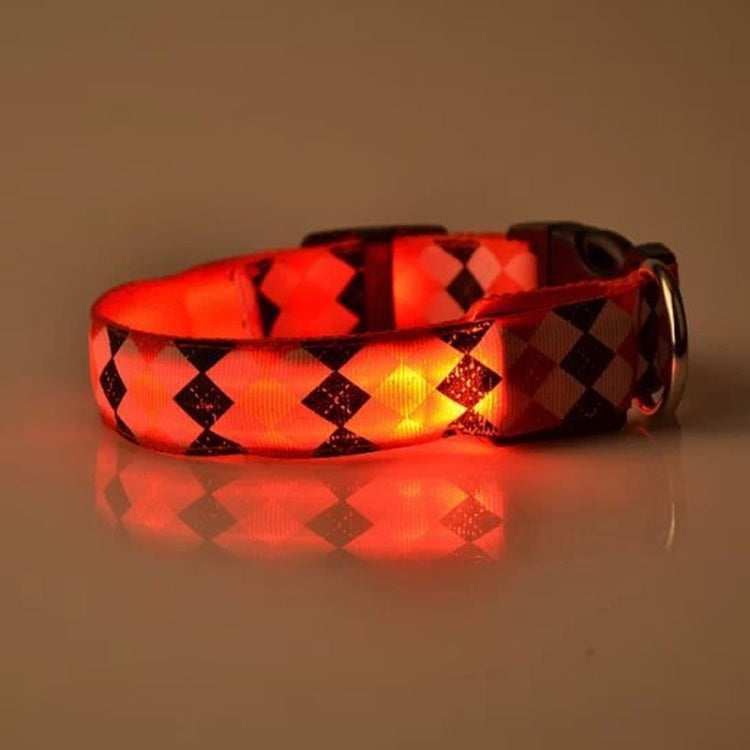 Plaid Pattern Rechargeable LED Glow Light Leads Pet Dog Collar for Small Medium Dogs, Size:L