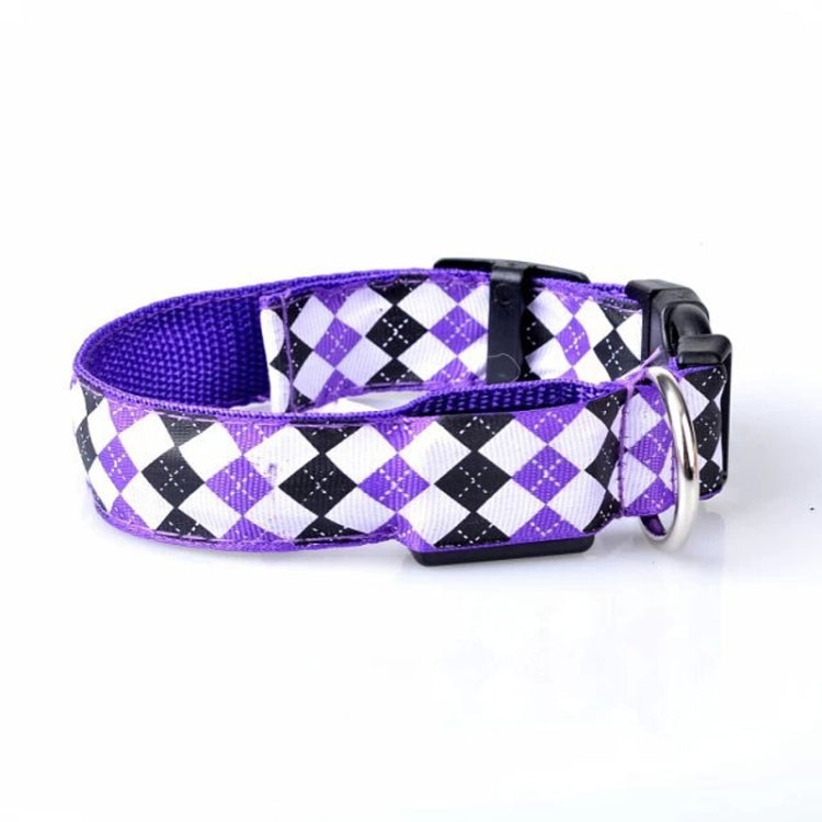 Plaid Pattern Rechargeable LED Glow Light Leads Pet Dog Collar for Small Medium Dogs, Size:L