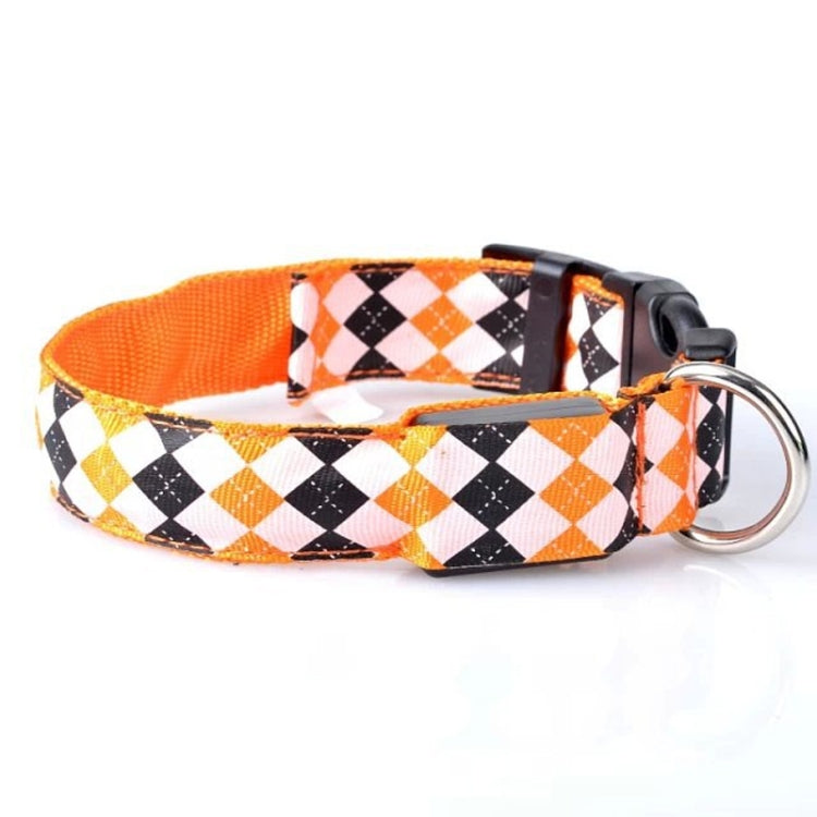 Plaid Pattern Rechargeable LED Glow Light Leads Pet Dog Collar for Small Medium Dogs, Size:L