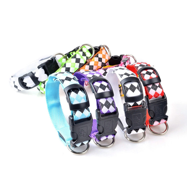 Plaid Pattern Rechargeable LED Glow Light Leads Pet Dog Collar for Small Medium Dogs, Size:L