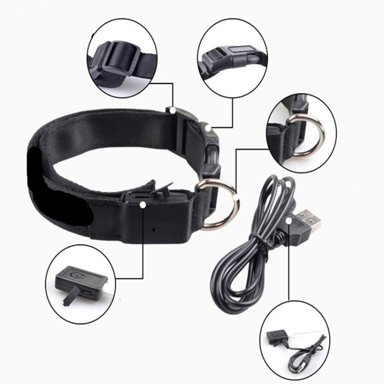 Plaid Pattern Rechargeable LED Glow Light Leads Pet Dog Collar for Small Medium Dogs, Size:L
