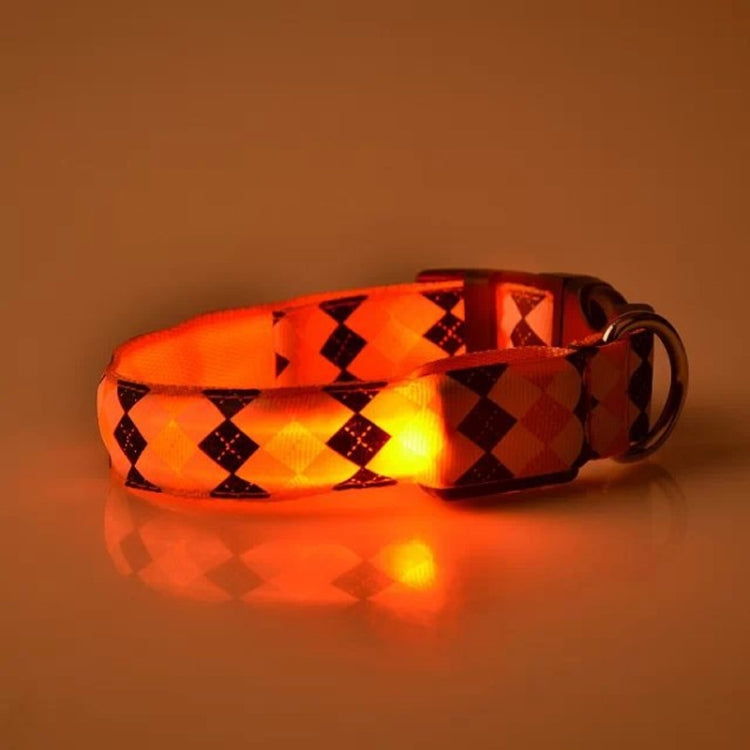 Plaid Pattern Rechargeable LED Glow Light Leads Pet Dog Collar for Small Medium Dogs, Size:L