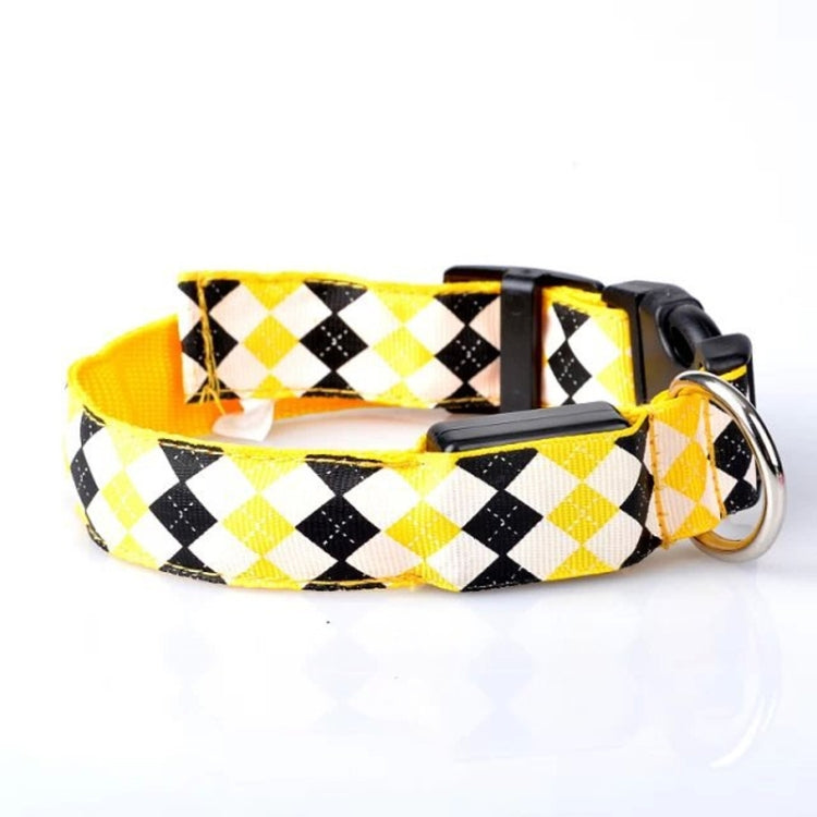 Plaid Pattern Rechargeable LED Glow Light Leads Pet Dog Collar for Small Medium Dogs, Size:L