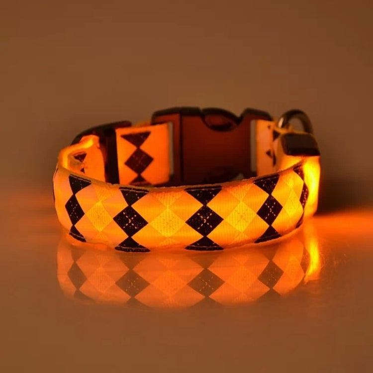 Plaid Pattern Rechargeable LED Glow Light Leads Pet Dog Collar for Small Medium Dogs, Size:L