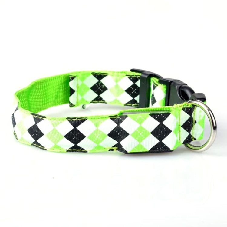 Plaid Pattern Rechargeable LED Glow Light Leads Pet Dog Collar for Small Medium Dogs, Size:L