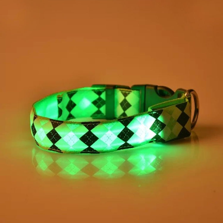Plaid Pattern Rechargeable LED Glow Light Leads Pet Dog Collar for Small Medium Dogs, Size:L