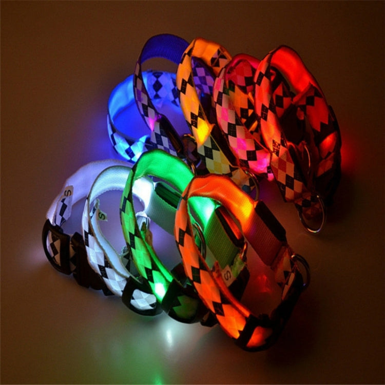 Plaid Pattern Rechargeable LED Glow Light Leads Pet Dog Collar for Small Medium Dogs, Size:L