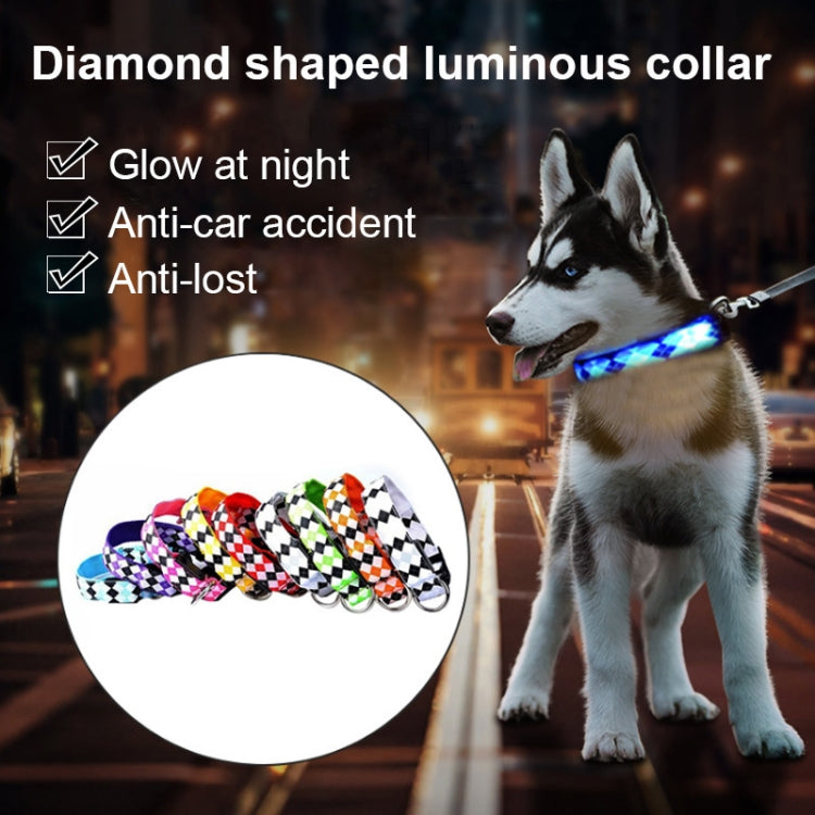Plaid Pattern Rechargeable LED Glow Light Leads Pet Dog Collar for Small Medium Dogs, Size:L