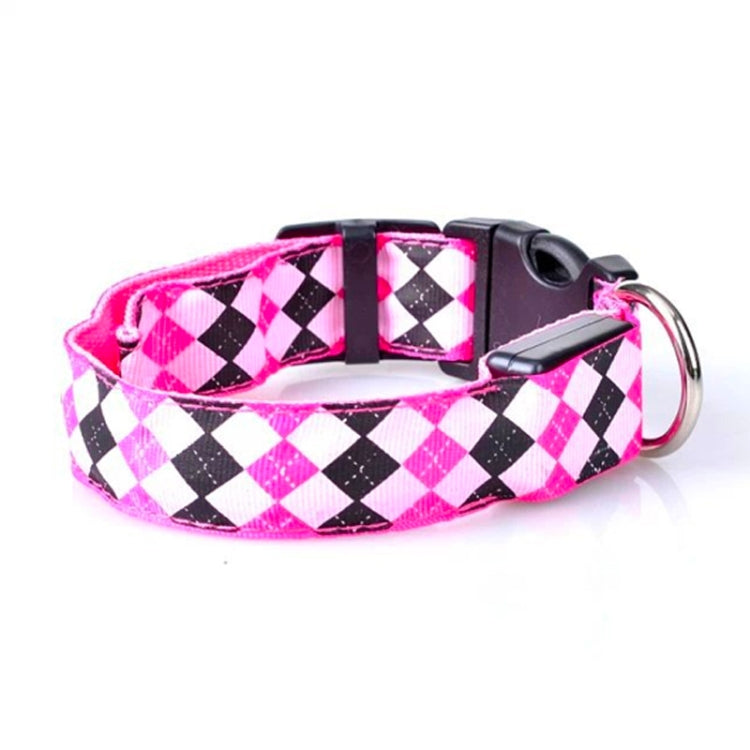 Plaid Pattern Rechargeable LED Glow Light Leads Pet Dog Collar for Small Medium Dogs, Size:XL