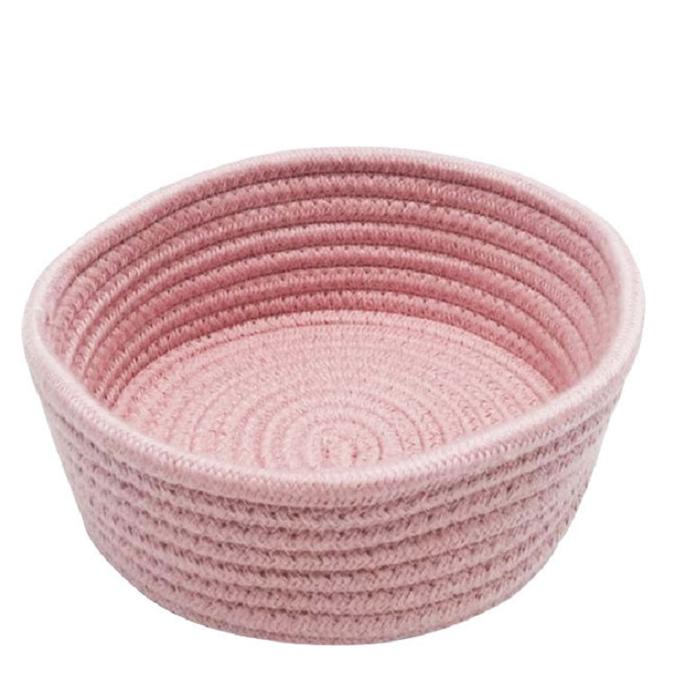 Round Hand-woven Basket Bedside Tabletop Snacks Debris Basket Storage Basket, Size:Small(Pink)