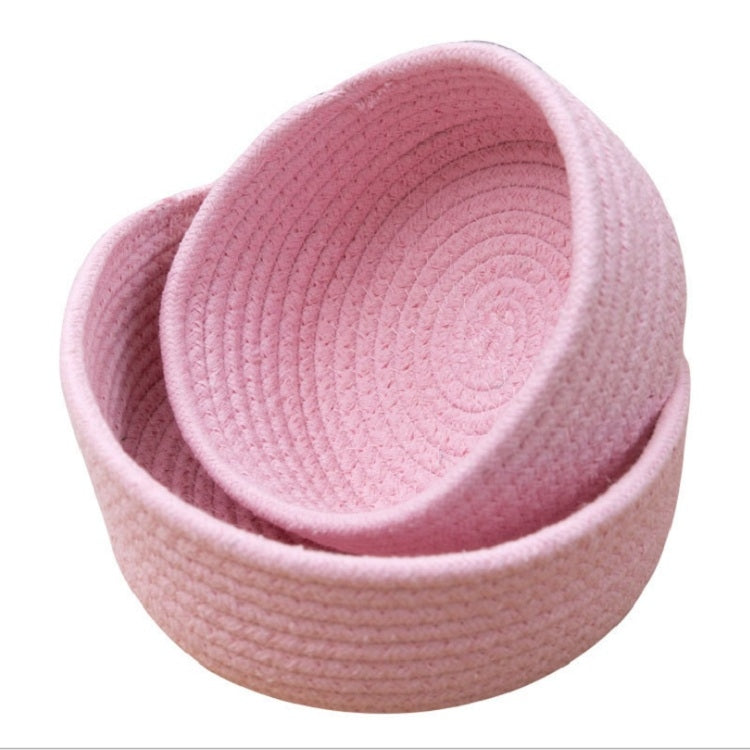 Round Hand-woven Basket Bedside Tabletop Snacks Debris Basket Storage Basket, Size:Small(Pink)
