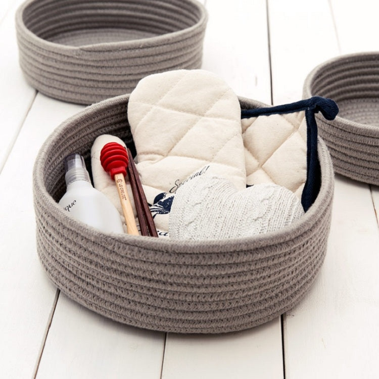 Round Hand-woven Basket Bedside Tabletop Snacks Debris Basket Storage Basket, Size:Small(Pink)