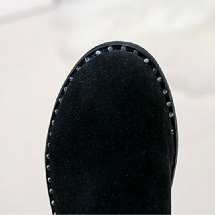 Female Pearl Suede Flat Casual Thick Heel Zipper Martin Boots, Size:37