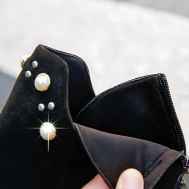 Female Pearl Suede Flat Casual Thick Heel Zipper Martin Boots, Size:37