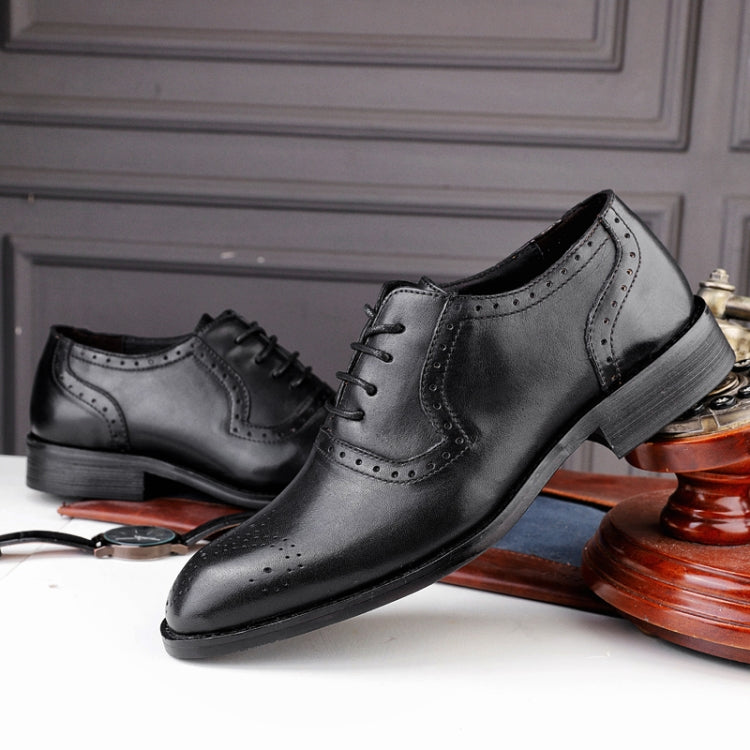 Male Autumn Top-grain Leather Pointed Business Dress Shoes, Size:36
