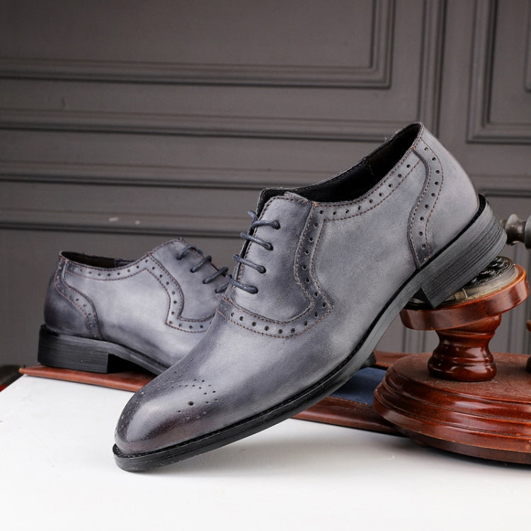 Male Autumn Top-grain Leather Pointed Business Dress Shoes, Size:36