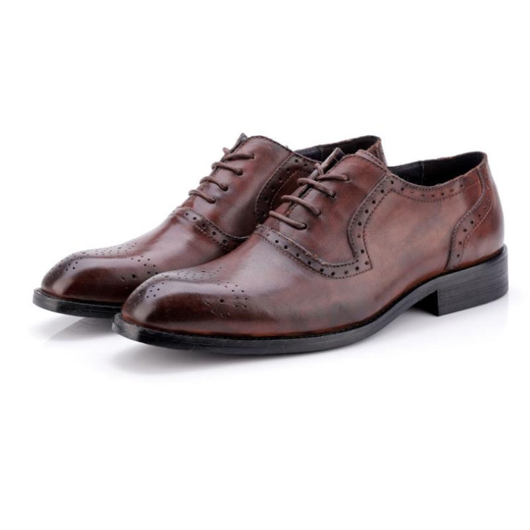 Male Autumn Top-grain Leather Pointed Business Dress Shoes, Size:38