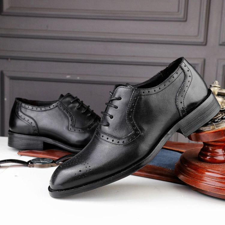 Male Autumn Top-grain Leather Pointed Business Dress Shoes, Size:38