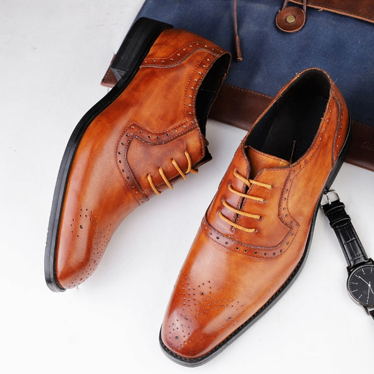 Male Autumn Top-grain Leather Pointed Business Dress Shoes, Size:40