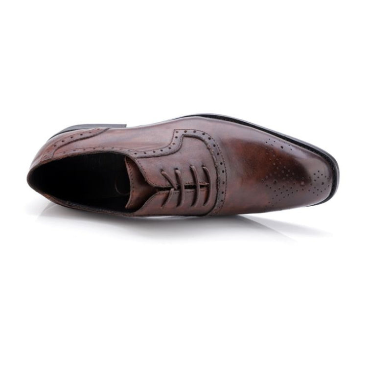 Male Autumn Top-grain Leather Pointed Business Dress Shoes, Size:40