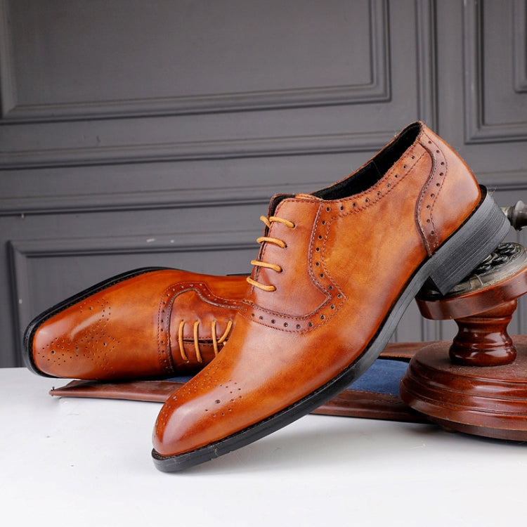 Male Autumn Top-grain Leather Pointed Business Dress Shoes, Size:41