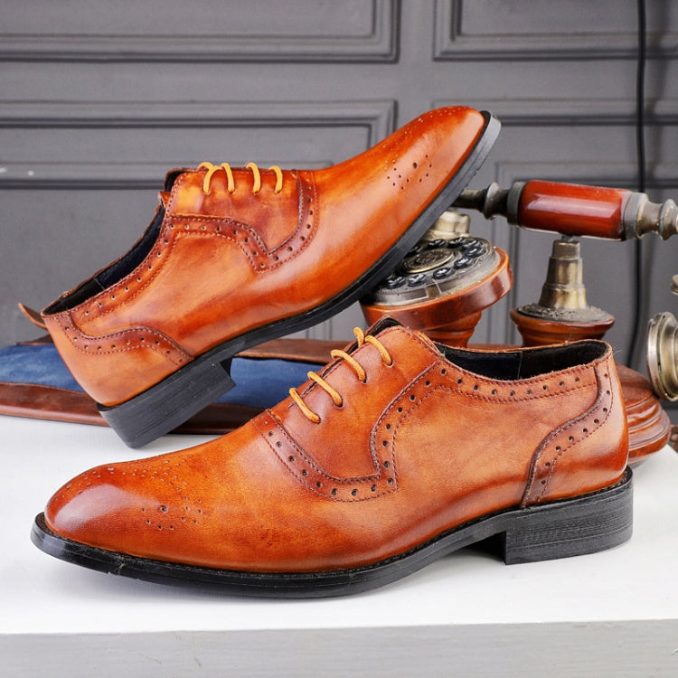 Male Autumn Top-grain Leather Pointed Business Dress Shoes, Size:41