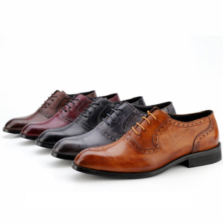 Male Autumn Top-grain Leather Pointed Business Dress Shoes, Size:41