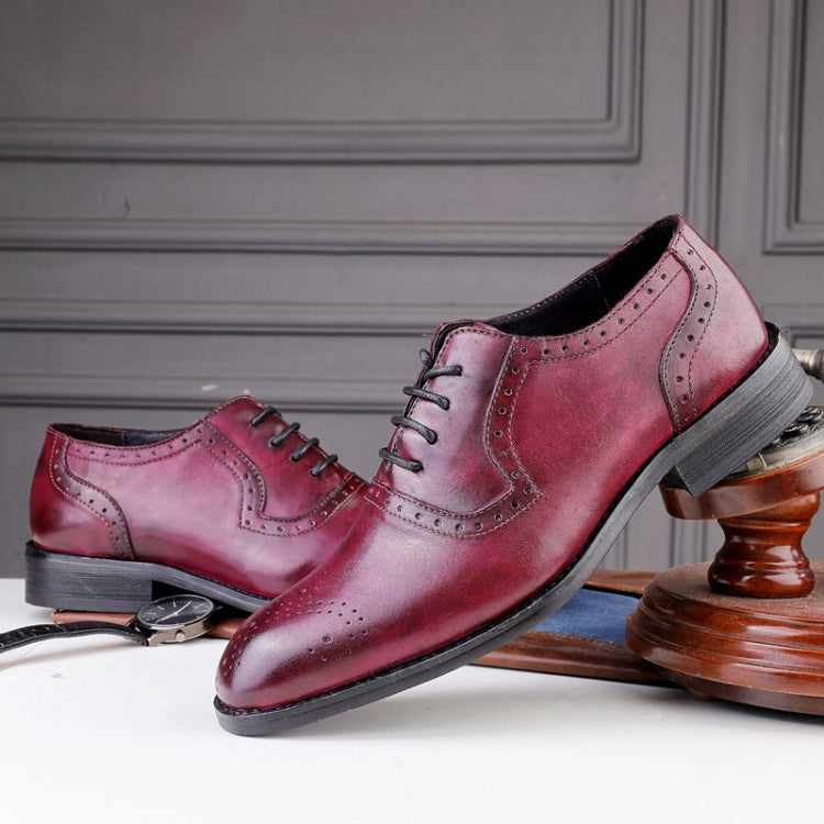 Male Autumn Top-grain Leather Pointed Business Dress Shoes, Size:41