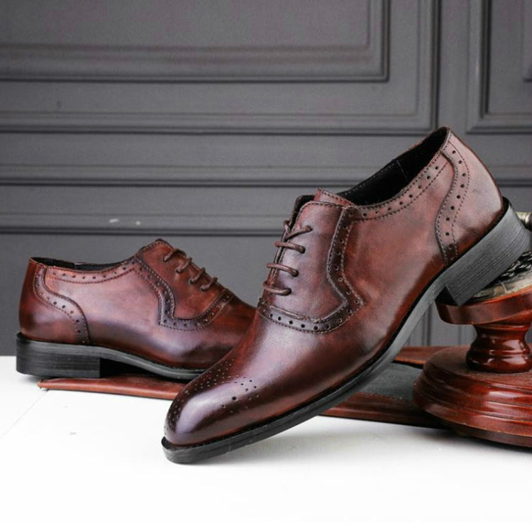 Male Autumn Top-grain Leather Pointed Business Dress Shoes, Size:42