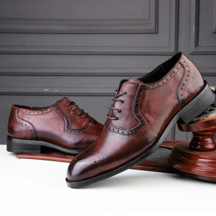 Male Autumn Top-grain Leather Pointed Business Dress Shoes, Size:42