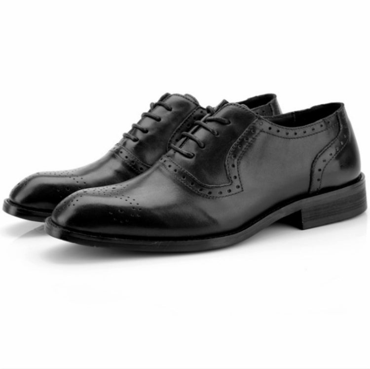 Male Autumn Top-grain Leather Pointed Business Dress Shoes, Size:42
