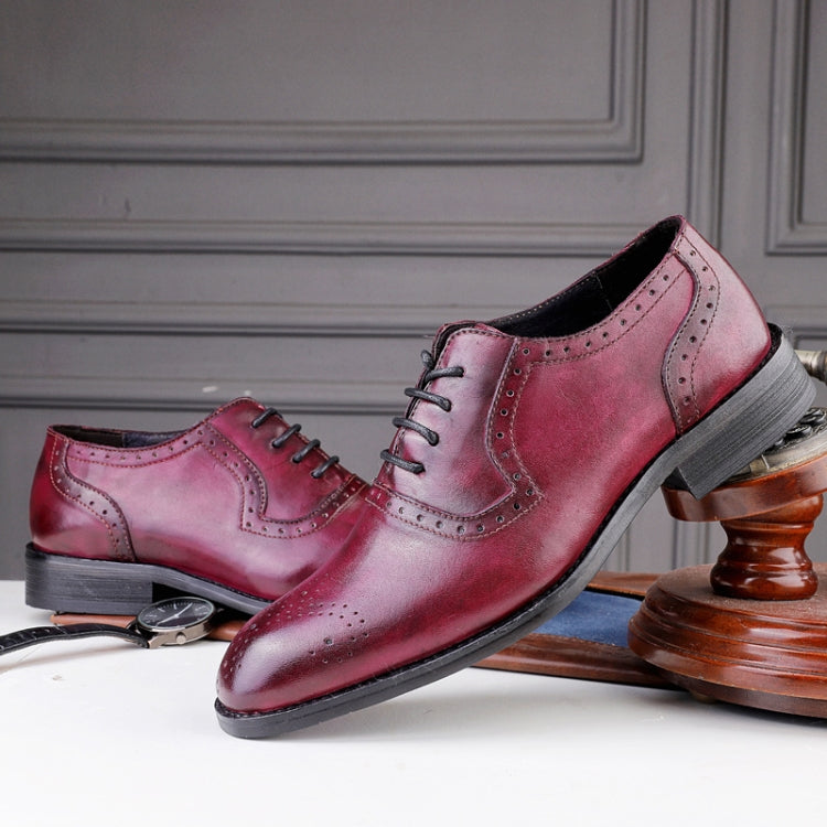 Male Autumn Top-grain Leather Pointed Business Dress Shoes, Size:43
