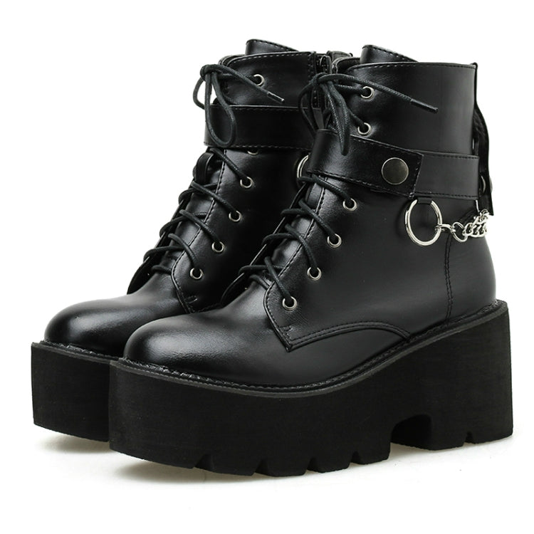 Platform - Soled Martin Boots Side Zipper Handsome Ankle Boots, Shoe Size:35(Black)