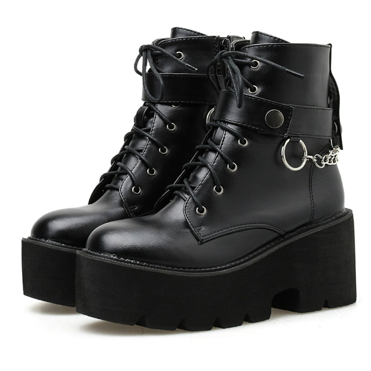 Platform - Soled Martin Boots Side Zipper Handsome Ankle Boots, Shoe Size:35(Black)