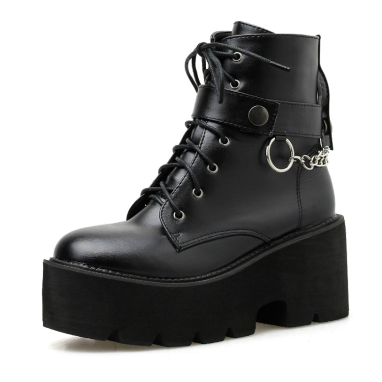 Platform - Soled Martin Boots Side Zipper Handsome Ankle Boots, Shoe Size:35(Black)