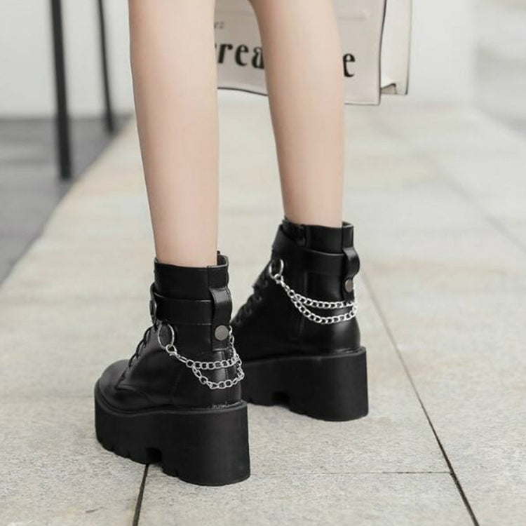 Platform - Soled Martin Boots Side Zipper Handsome Ankle Boots, Shoe Size:39(Black)