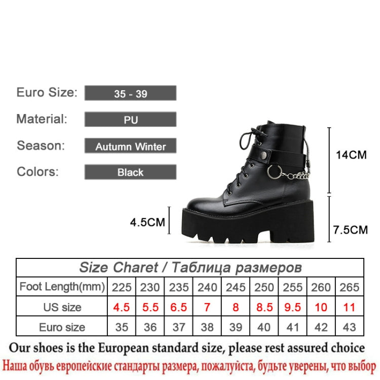 Platform - Soled Martin Boots Side Zipper Handsome Ankle Boots, Shoe Size:39(Black)