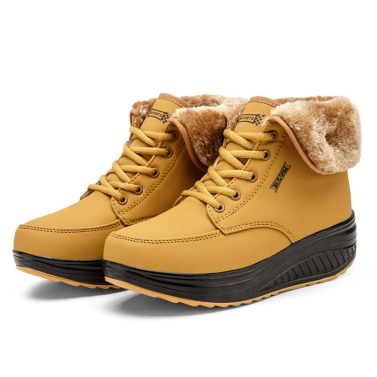 Women Booties Snow Lace Boots Autumn And Winter Female Wedge Shoes, Shoe Size:40