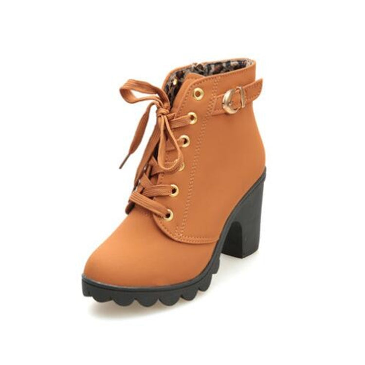 Fashion Square High Heels Solid Color Sneakers Women Snow Boots, Shoe Size:37