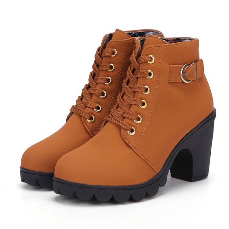 Fashion Square High Heels Solid Color Sneakers Women Snow Boots, Shoe Size:37