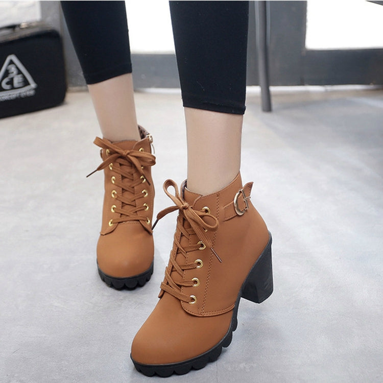 Fashion Square High Heels Solid Color Sneakers Women Snow Boots, Shoe Size:37