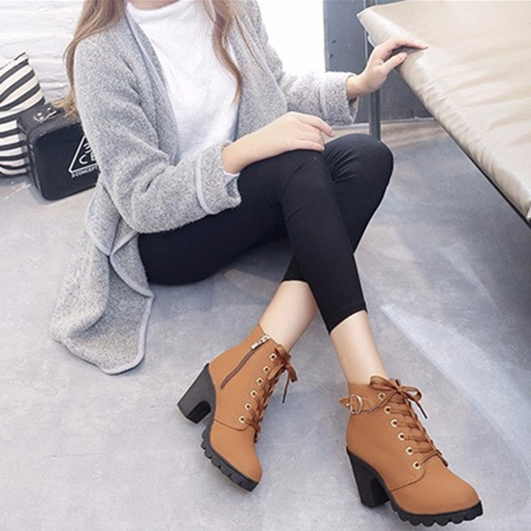 Fashion Square High Heels Solid Color Sneakers Women Snow Boots, Shoe Size:37