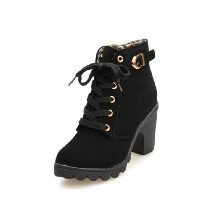 Fashion Square High Heels Solid Color Sneakers Women Snow Boots, Shoe Size:37