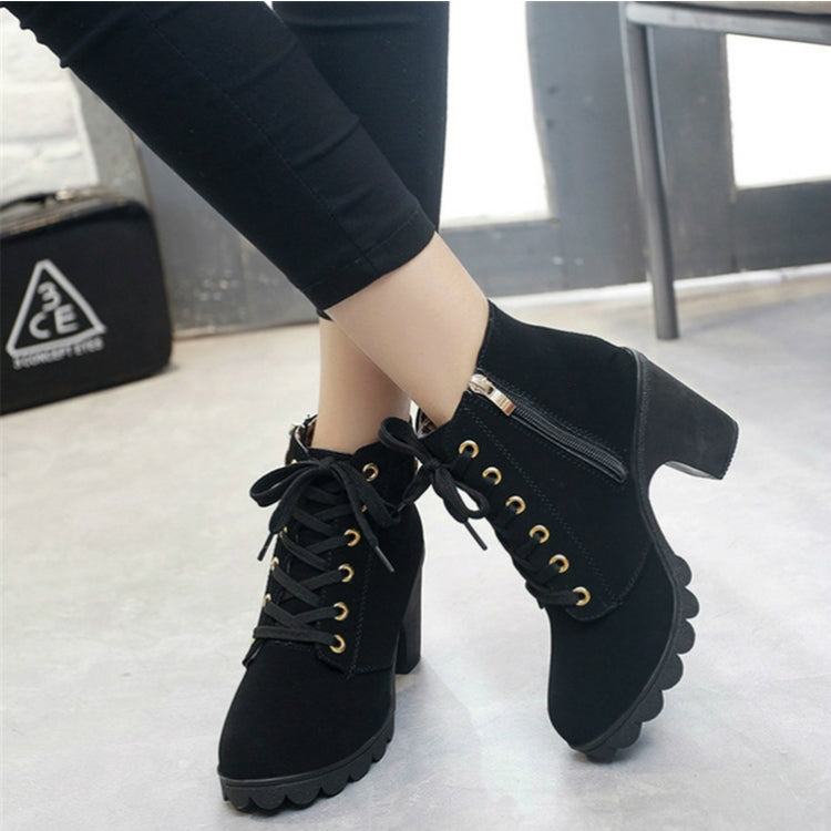 Fashion Square High Heels Solid Color Sneakers Women Snow Boots, Shoe Size:37