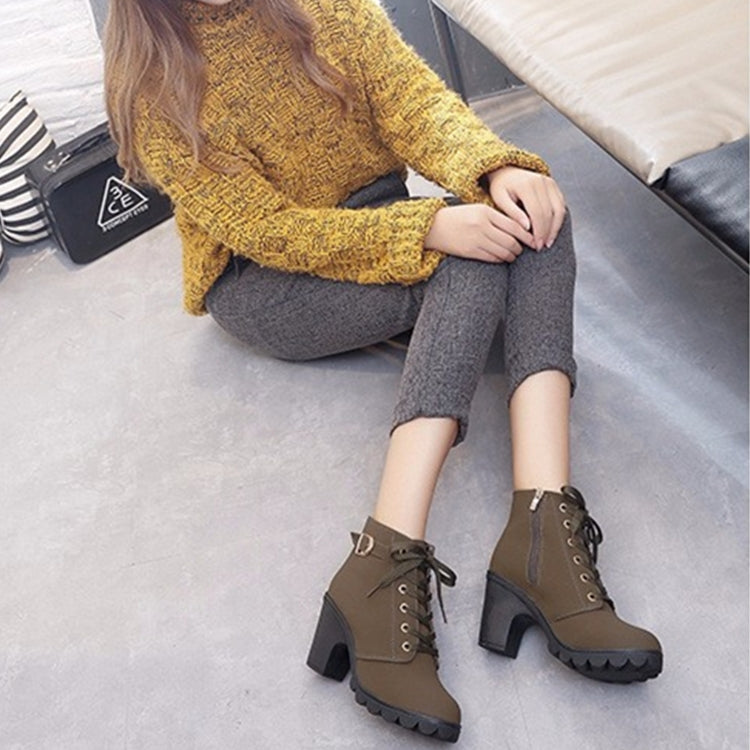 Fashion Square High Heels Solid Color Sneakers Women Snow Boots, Shoe Size:37
