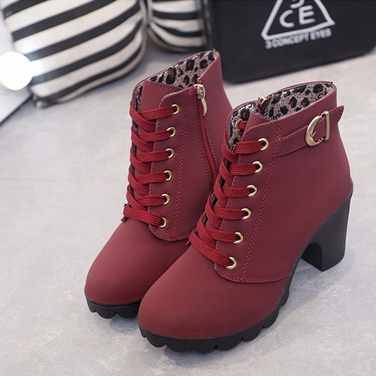 Fashion Square High Heels Solid Color Sneakers Women Snow Boots, Shoe Size:39