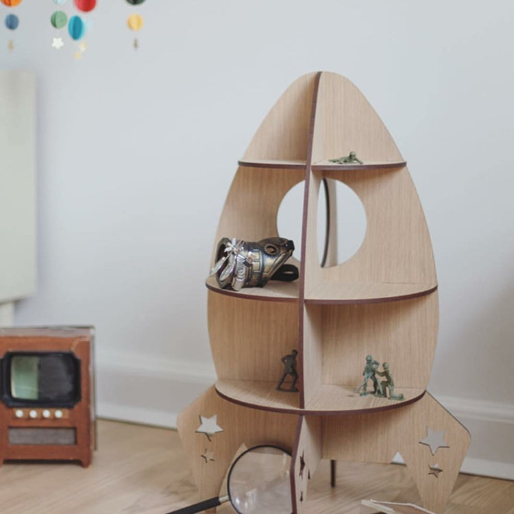 Three-dimensional Assembled Rocket Model Kids Wooden Toy Shelf Home Room Decorations