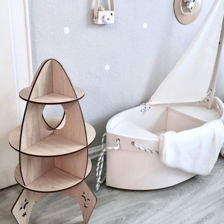 Three-dimensional Assembled Rocket Model Kids Wooden Toy Shelf Home Room Decorations